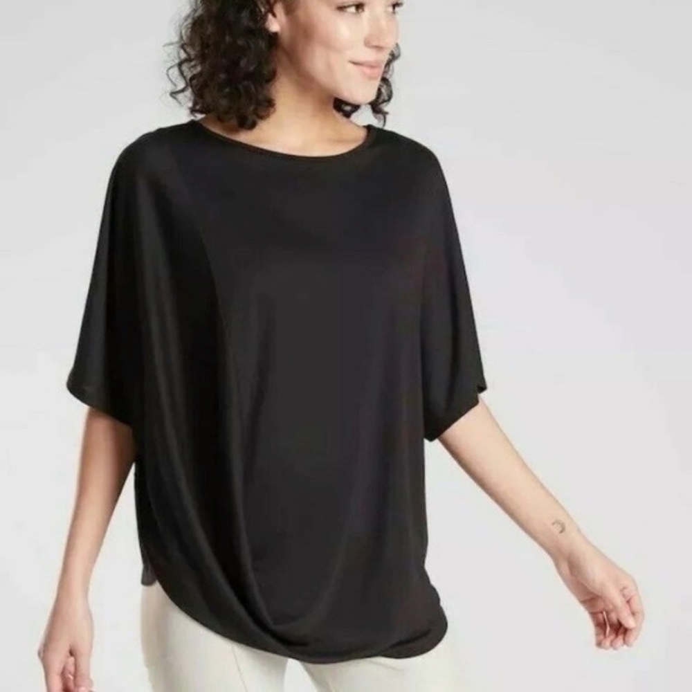 Athleta Black Draped Dolman Sleeve Top